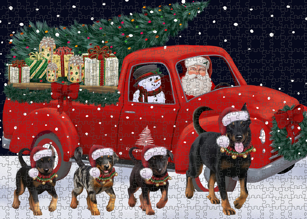 Christmas Express Delivery Red Truck Running Beauceron Dogs Puzzle  PUZL99600