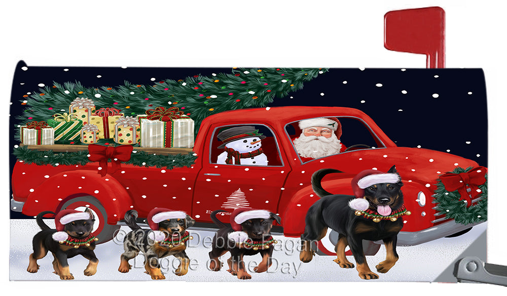 Christmas Express Delivery Red Truck Running Beauceron Dog Magnetic Mailbox Cover Both Sides Pet Theme Printed Decorative Letter Box Wrap Case Postbox Thick Magnetic Vinyl Material
