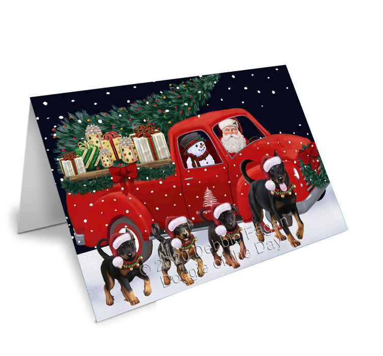 Christmas Express Delivery Red Truck Running Beauceron Dogs Handmade Artwork Assorted Pets Greeting Cards and Note Cards with Envelopes for All Occasions and Holiday Seasons GCD75062