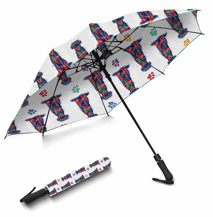 Watercolor Mini Beauceron DogsSemi-Automatic Foldable Umbrella