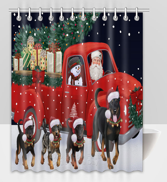 Christmas Express Delivery Red Truck Running Beauceron Dogs Shower Curtain Bathroom Accessories Decor Bath Tub Screens