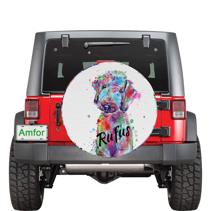 Custom Pet Name Personalized Watercolor Bedlington Terrier Dog Car Tire Cover