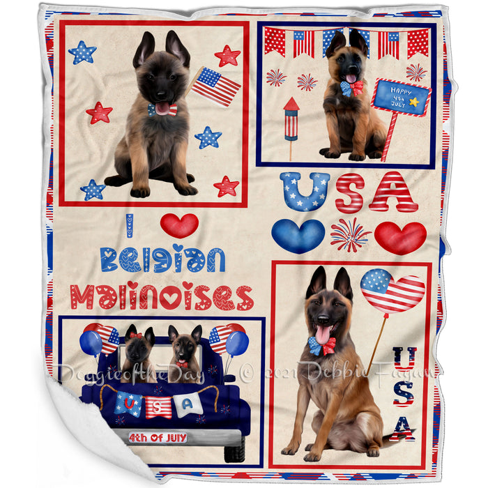 4th of July Independence Day I Love USA Belgian Malinois Dogs Blanket BLNKT143472