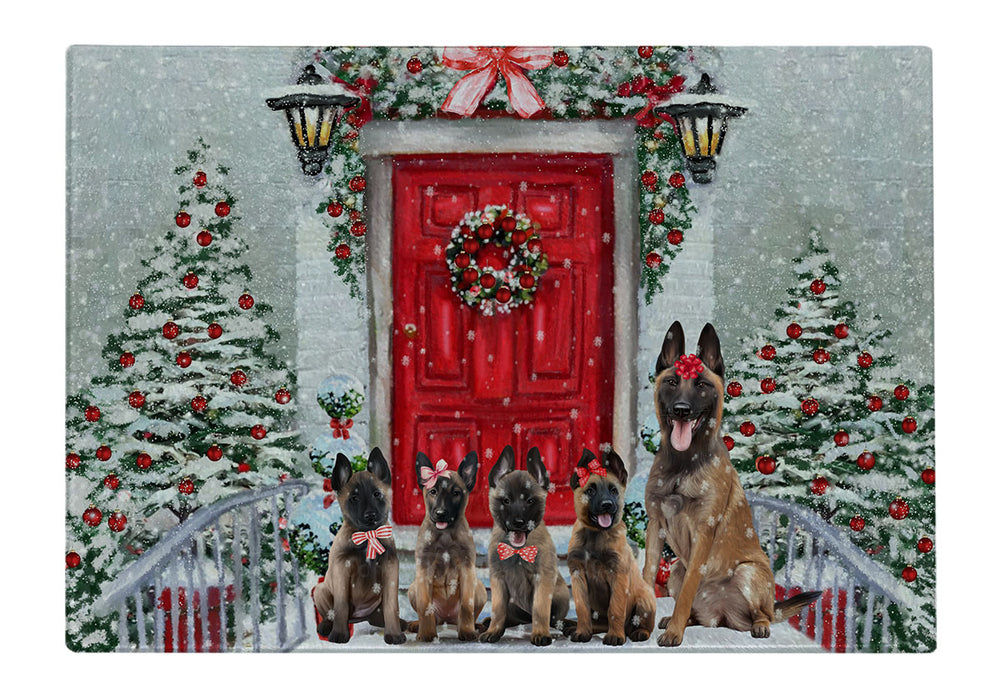 Christmas Holiday Welcome Belgian Malinois Dogs Cutting Board - For Kitchen - Scratch & Stain Resistant - Designed To Stay In Place - Easy To Clean By Hand - Perfect for Chopping Meats, Vegetables