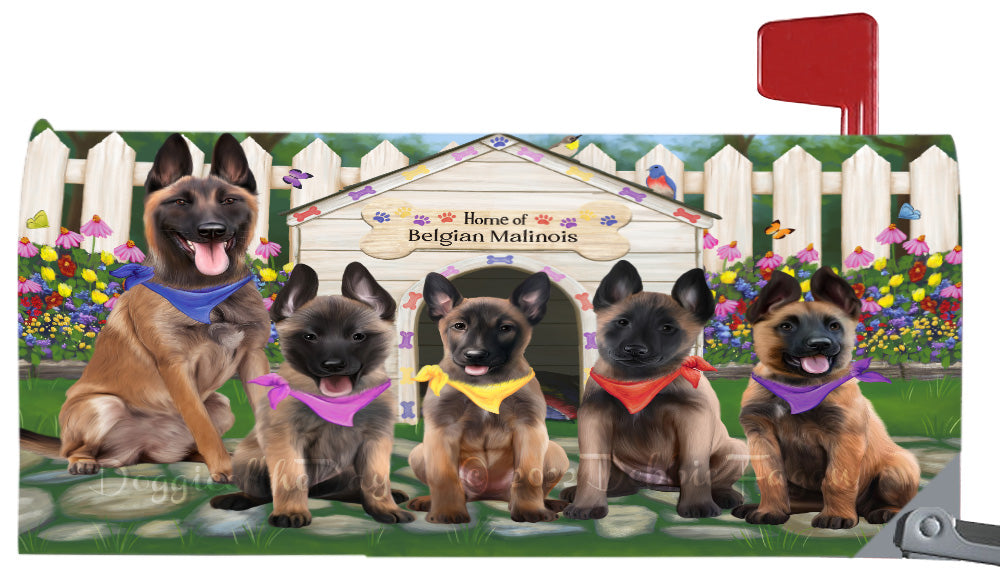 Spring Dog House Belgian Malinois Dogs Magnetic Mailbox Cover Both Sides Pet Theme Printed Decorative Letter Box Wrap Case Postbox Thick Magnetic Vinyl Material