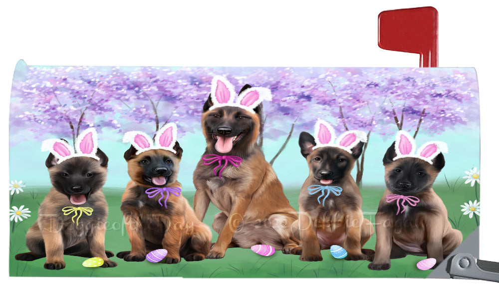 Easter Holiday Family Belgian Malinois Dog Magnetic Mailbox Cover Both Sides Pet Theme Printed Decorative Letter Box Wrap Case Postbox Thick Magnetic Vinyl Material