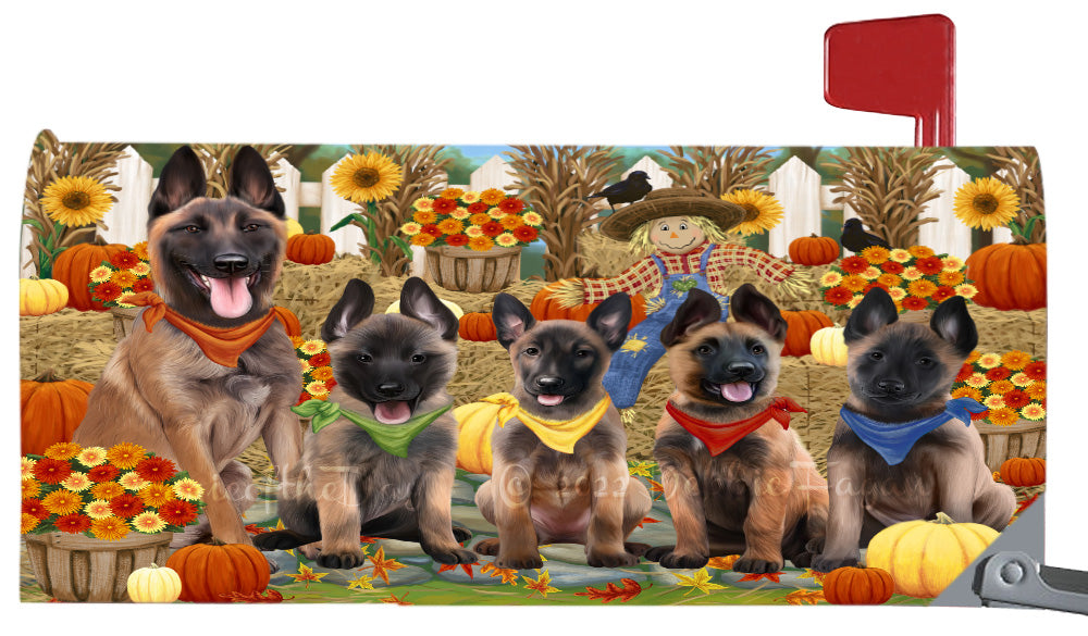 Fall Festival Gathering Belgian Malinois Dogs Magnetic Mailbox Cover Both Sides Pet Theme Printed Decorative Letter Box Wrap Case Postbox Thick Magnetic Vinyl Material