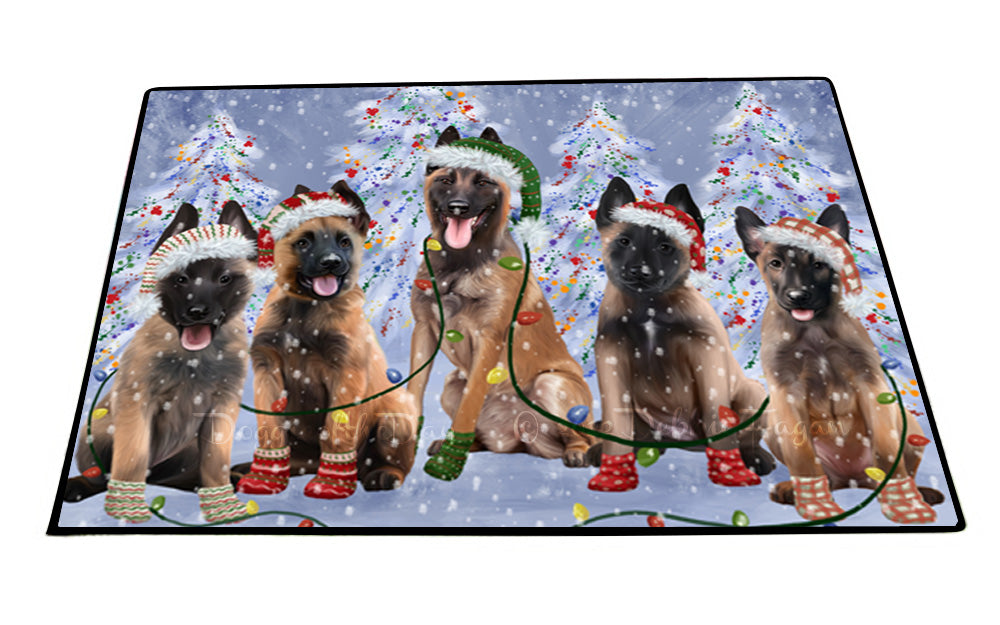 Christmas Lights and Belgian Malinois Dogs Floor Mat- Anti-Slip Pet Door Mat Indoor Outdoor Front Rug Mats for Home Outside Entrance Pets Portrait Unique Rug Washable Premium Quality Mat