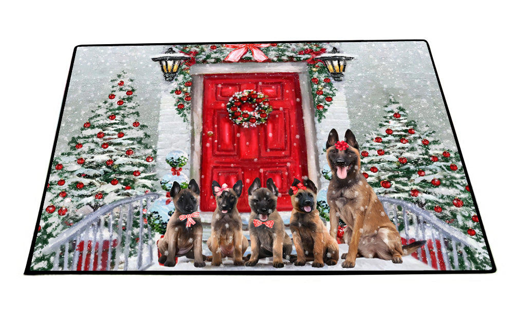 Christmas Holiday Welcome Belgian Malinois Dogs Floor Mat- Anti-Slip Pet Door Mat Indoor Outdoor Front Rug Mats for Home Outside Entrance Pets Portrait Unique Rug Washable Premium Quality Mat