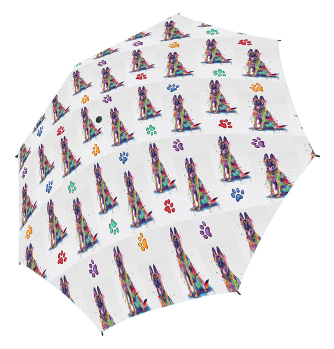 Watercolor Mini Belgian Malinoi DogsSemi-Automatic Foldable Umbrella