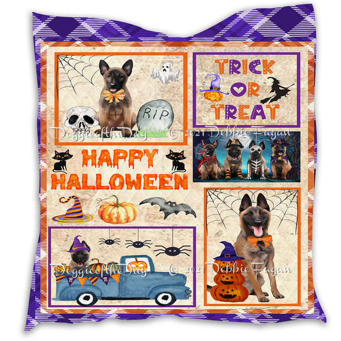 Happy Halloween Trick or Treat Pumpkin Belgian Malinois Dogs Lightweight Soft Bedspread Coverlet Bedding Quilt QUILT60741