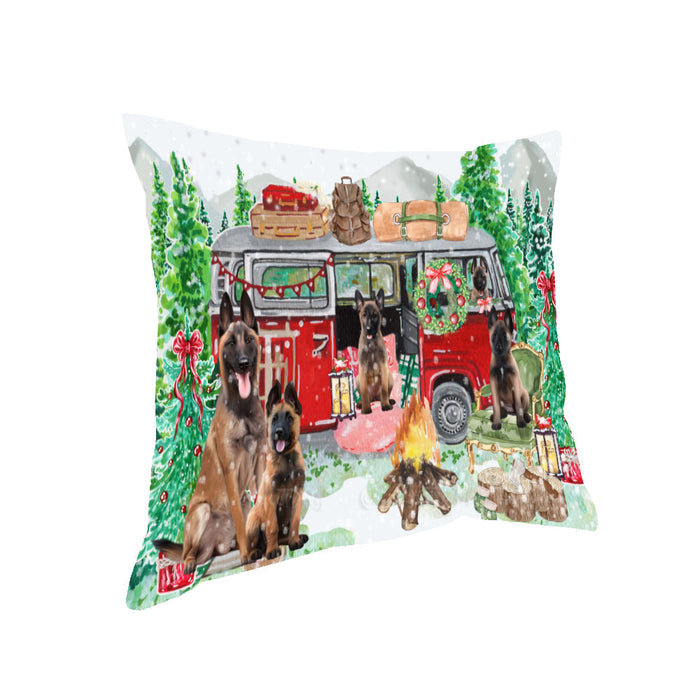 Christmas Time Camping with Belgian Malinois Dogs Pillow with Top Quality High-Resolution Images - Ultra Soft Pet Pillows for Sleeping - Reversible & Comfort - Ideal Gift for Dog Lover - Cushion for Sofa Couch Bed - 100% Polyester