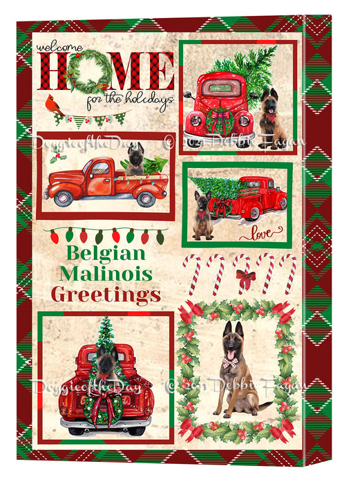 Welcome Home for Christmas Holidays Belgian Malinois Dogs Canvas Wall Art Decor - Premium Quality Canvas Wall Art for Living Room Bedroom Home Office Decor Ready to Hang CVS149264