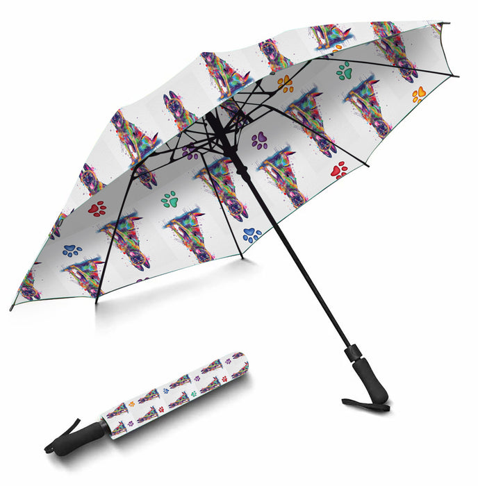 Watercolor Mini Belgian Malinoi DogsSemi-Automatic Foldable Umbrella