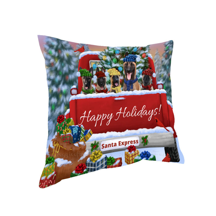 Christmas Red Truck Travlin Home for the Holidays Belgian Malinois Dogs Pillow with Top Quality High-Resolution Images - Ultra Soft Pet Pillows for Sleeping - Reversible & Comfort - Ideal Gift for Dog Lover - Cushion for Sofa Couch Bed - 100% Polyester
