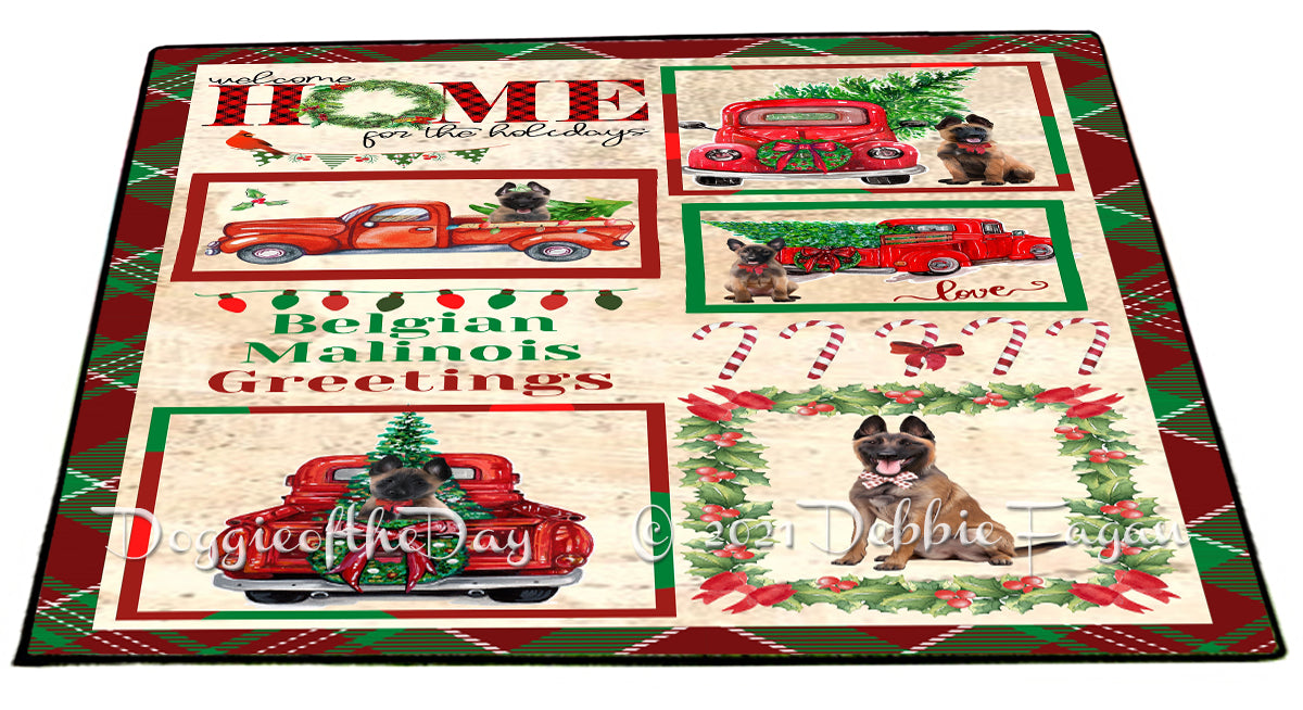 Welcome Home for Christmas Holidays Belgian Malinois Dogs Indoor/Outdoor Welcome Floormat - Premium Quality Washable Anti-Slip Doormat Rug FLMS57679