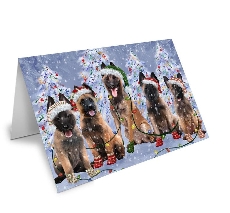 Christmas Lights and Belgian Malinois Dogs Handmade Artwork Assorted Pets Greeting Cards and Note Cards with Envelopes for All Occasions and Holiday Seasons