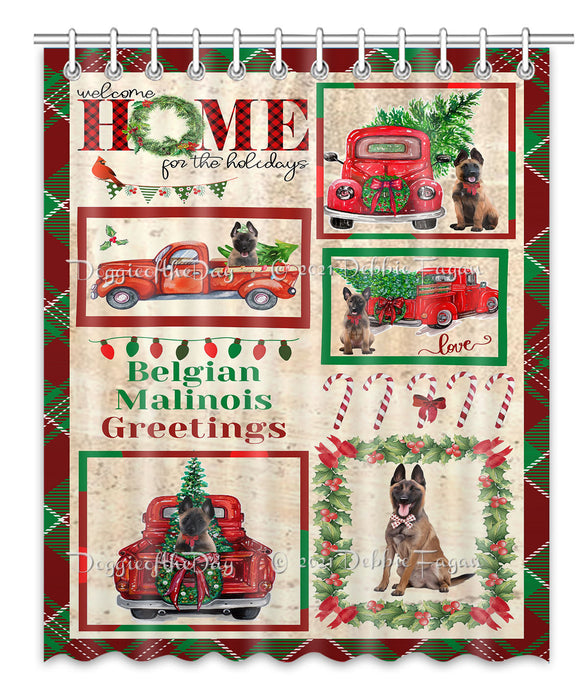 Welcome Home for Christmas Holidays Belgian Malinois Dogs Shower Curtain Bathroom Accessories Decor Bath Tub Screens