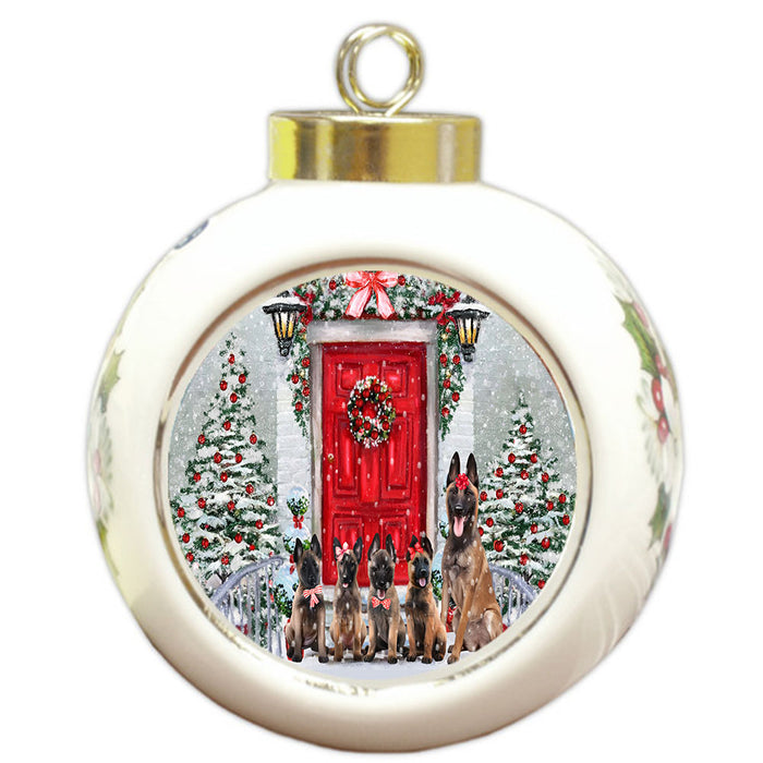 Christmas Holiday Welcome Belgian Malinois Dogs Round Ball Christmas Ornament Pet Decorative Hanging Ornaments for Christmas X-mas Tree Decorations - 3" Round Ceramic Ornament
