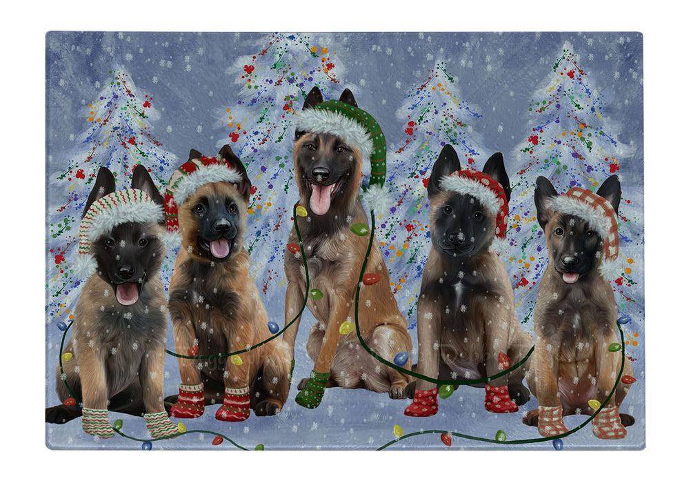 Christmas Lights and Belgian Malinois Dogs Cutting Board - For Kitchen - Scratch & Stain Resistant - Designed To Stay In Place - Easy To Clean By Hand - Perfect for Chopping Meats, Vegetables