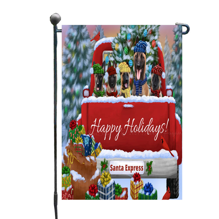 Christmas Red Truck Travlin Home for the Holidays Belgian Malinois Dogs Garden Flags- Outdoor Double Sided Garden Yard Porch Lawn Spring Decorative Vertical Home Flags 12 1/2"w x 18"h