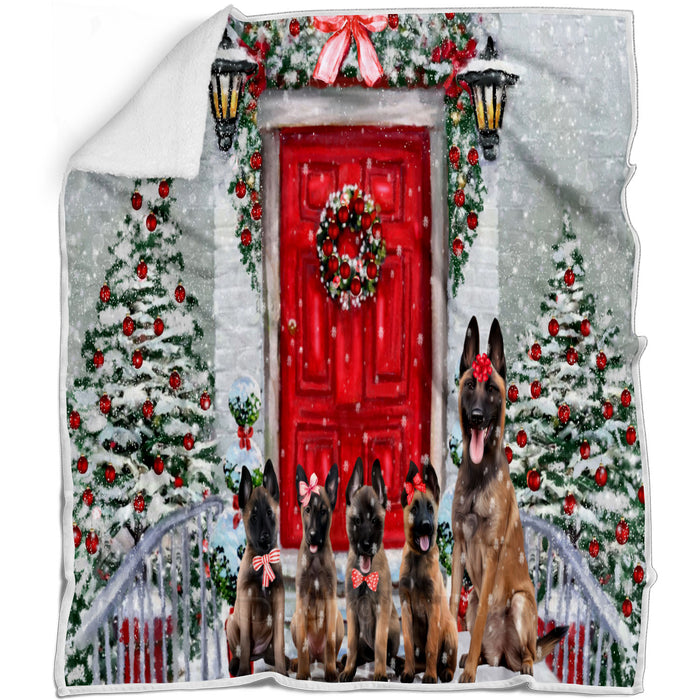 Christmas Holiday Welcome Belgian Malinois Dogs Blanket - Lightweight Soft Cozy and Durable Bed Blanket - Animal Theme Fuzzy Blanket for Sofa Couch