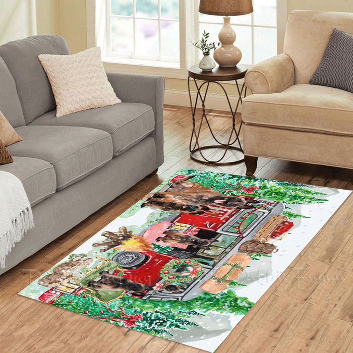 Christmas Time Camping with Belgian Malinois Dogs Area Rug - Ultra Soft Cute Pet Printed Unique Style Floor Living Room Carpet Decorative Rug for Indoor Gift for Pet Lovers