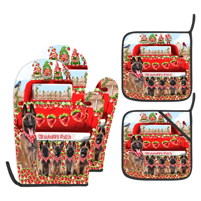 Belgian Malinois Oven Mitts and Pot Holder Set: Kitchen Gloves for Cooking with Potholders, Custom, Personalized, Explore a Variety of Designs, Dog Lovers Gift