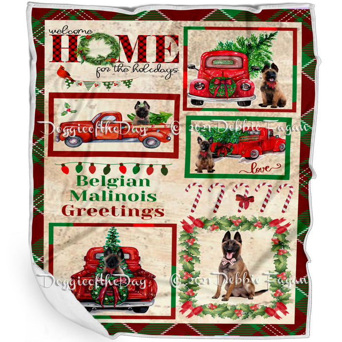 Welcome Home for Christmas Holidays Belgian Malinois Dogs Blanket BLNKT71821