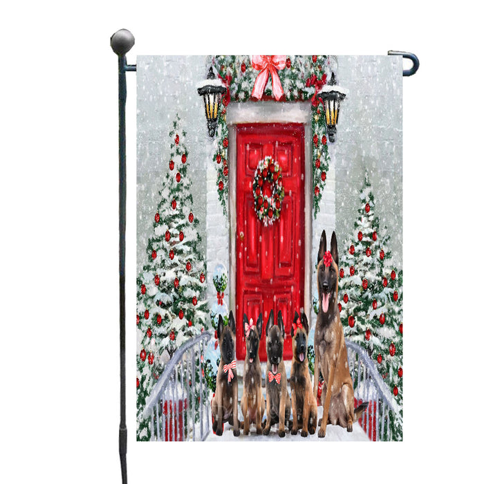 Christmas Holiday Welcome Belgian Malinois Dogs Garden Flags- Outdoor Double Sided Garden Yard Porch Lawn Spring Decorative Vertical Home Flags 12 1/2"w x 18"h