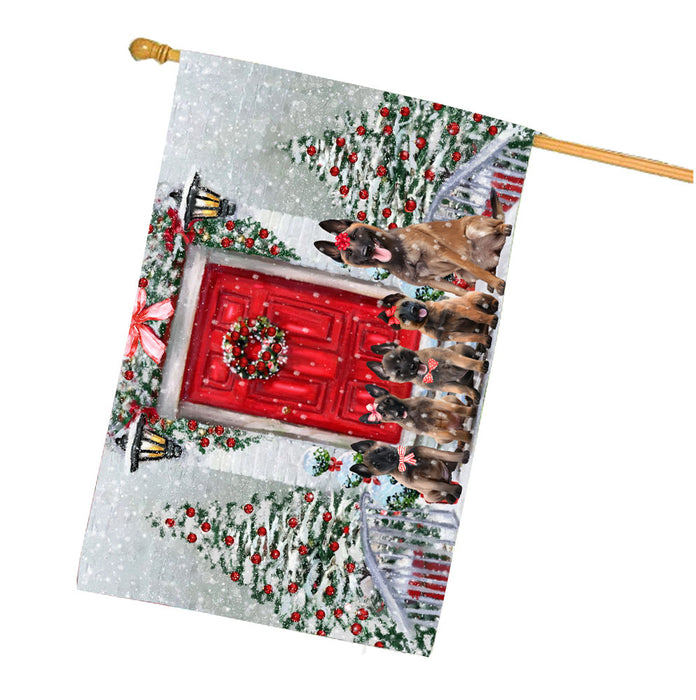 Christmas Holiday Welcome Belgian Malinois Dogs House Flag Outdoor Decorative Double Sided Pet Portrait Weather Resistant Premium Quality Animal Printed Home Decorative Flags 100% Polyester