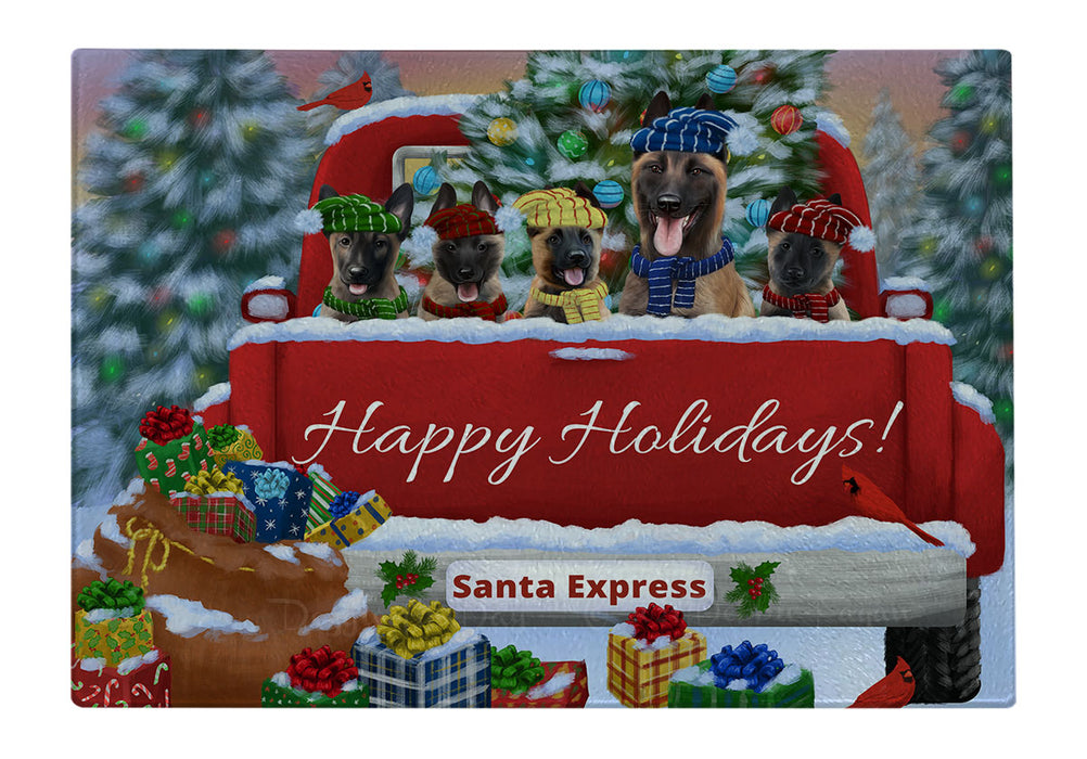 Christmas Red Truck Travlin Home for the Holidays Belgian Malinois Dogs Cutting Board - For Kitchen - Scratch & Stain Resistant - Designed To Stay In Place - Easy To Clean By Hand - Perfect for Chopping Meats, Vegetables