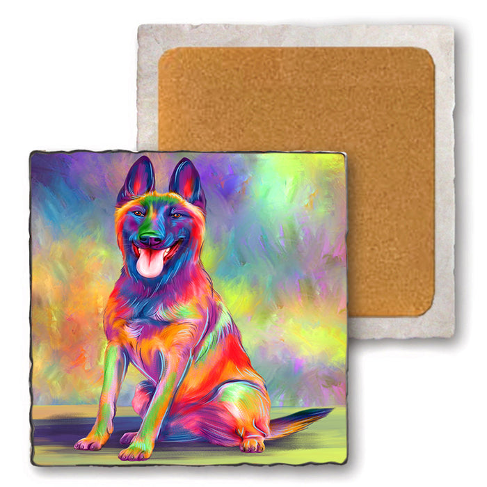 Paradise Wave Belgian Malinoi Dog Set of 4 Natural Stone Marble Tile Coasters MCST52494