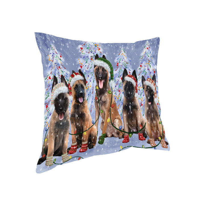 Christmas Lights and Belgian Malinois Dogs Pillow with Top Quality High-Resolution Images - Ultra Soft Pet Pillows for Sleeping - Reversible & Comfort - Ideal Gift for Dog Lover - Cushion for Sofa Couch Bed - 100% Polyester