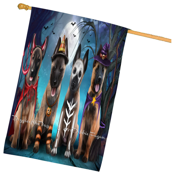 Halloween Trick or Treat Belgian Malinois Dogs House Flag Outdoor Decorative Double Sided Pet Portrait Weather Resistant Premium Quality Animal Printed Home Decorative Flags 100% Polyester