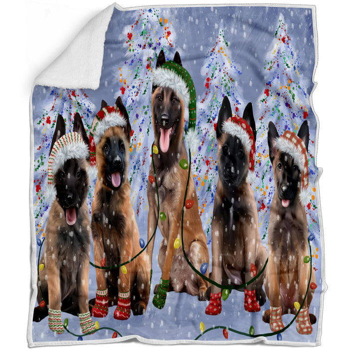 Christmas Lights and Belgian Malinois Dogs Blanket - Lightweight Soft Cozy and Durable Bed Blanket - Animal Theme Fuzzy Blanket for Sofa Couch