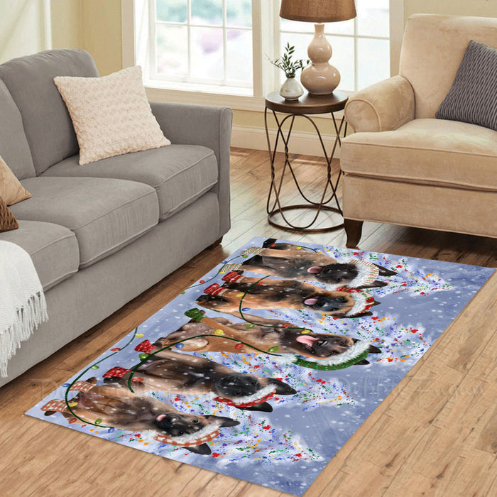 Christmas Lights and Belgian Malinois Dogs Area Rug - Ultra Soft Cute Pet Printed Unique Style Floor Living Room Carpet Decorative Rug for Indoor Gift for Pet Lovers