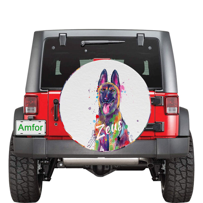 Custom Pet Name Personalized Watercolor Belgian Malinoi Dog Car Tire Cover