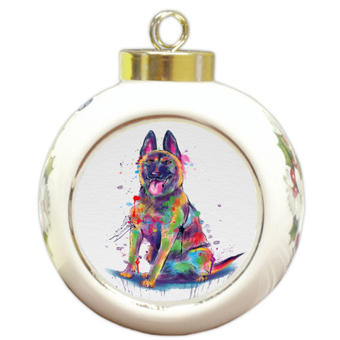 Watercolor Belgian Malinoi Dog Round Ball Christmas Ornament RBPOR58754