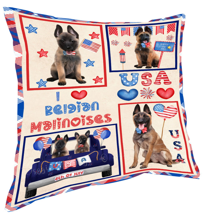 4th of July Independence Day I Love USA Belgian Malinois Dogs Pillow with Top Quality High-Resolution Images - Ultra Soft Pet Pillows for Sleeping - Reversible & Comfort - Ideal Gift for Dog Lover - Cushion for Sofa Couch Bed - 100% Polyester