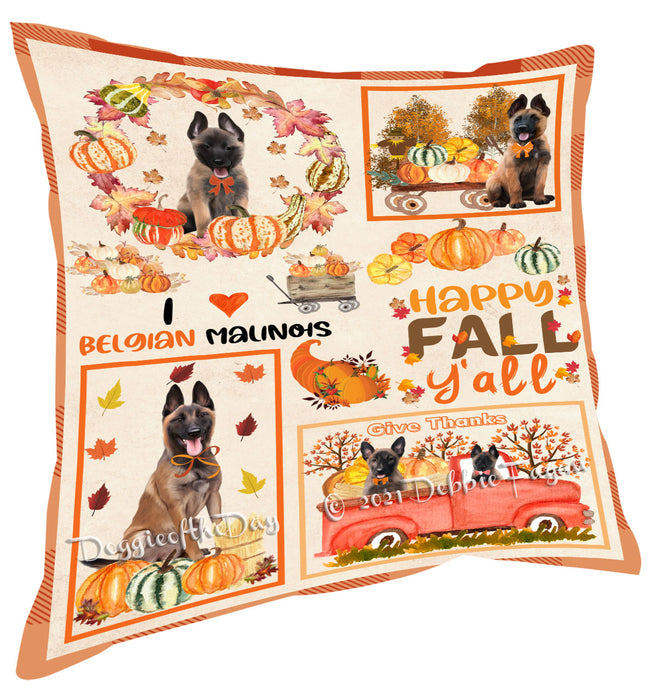 Happy Fall Y'all Pumpkin Belgian Malinois Dogs Pillow with Top Quality High-Resolution Images - Ultra Soft Pet Pillows for Sleeping - Reversible & Comfort - Ideal Gift for Dog Lover - Cushion for Sofa Couch Bed - 100% Polyester