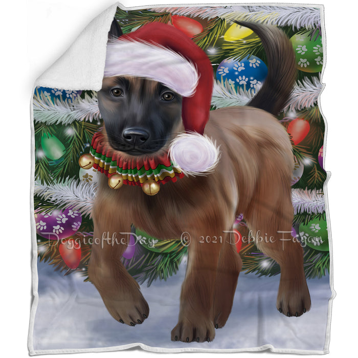 Trotting in the Snow Belgian Malinoise Dog Blanket BLNKT118137