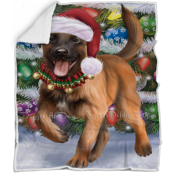 Trotting in the Snow Belgian Malinoise Dog Blanket BLNKT118146