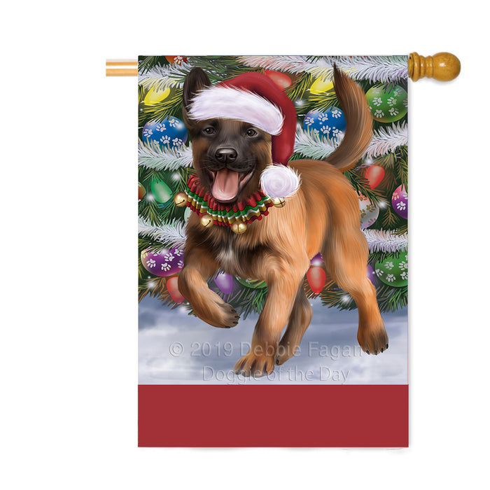 Personalized Trotting in the Snow Belgian Malinois Dog Custom House Flag FLG-DOTD-A60726