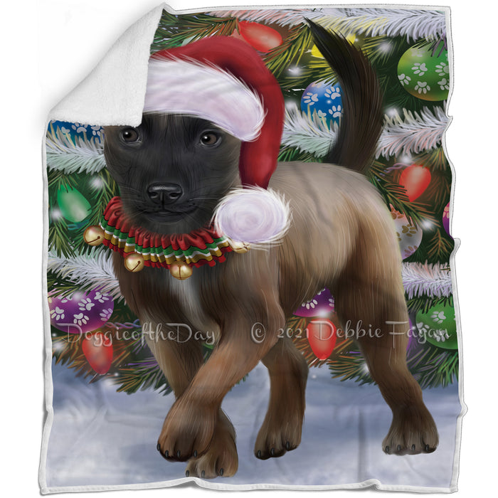 Trotting in the Snow Belgian Malinoise Dog Blanket BLNKT118155