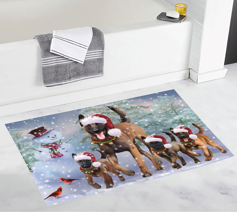 Christmas Running Fammily Belgian Malinois Dogs Bath Mat