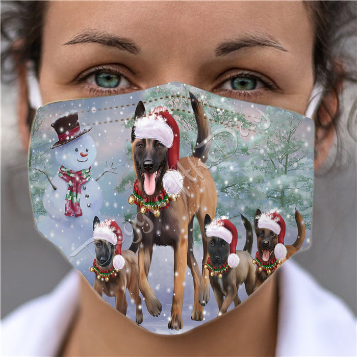 Christmas Running Fammily Belgian Malinois Dogs Face Mask FM48695