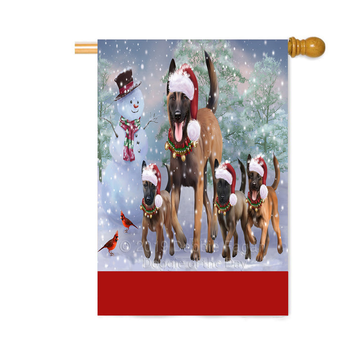 Personalized Christmas Running Family Belgian Malinois Dogs Custom House Flag FLG-DOTD-A60372