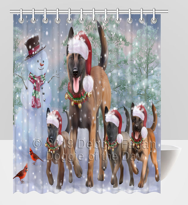 Christmas Running Fammily Belgian Malinois Dogs Shower Curtain