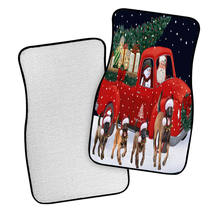 Christmas Express Delivery Red Truck Running Belgian Malinois Dogs Polyester Anti-Slip Vehicle Carpet Car Floor Mats  CFM49408